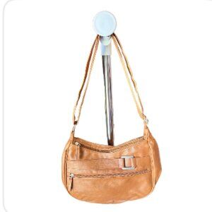 Cognac Brown Faux Leather Hobo Shoulder Bag Multi-Pocket (1588-4)